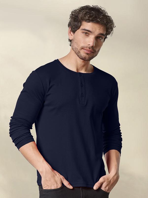 Mens Full Sleeve Cotton Henley T-shirt